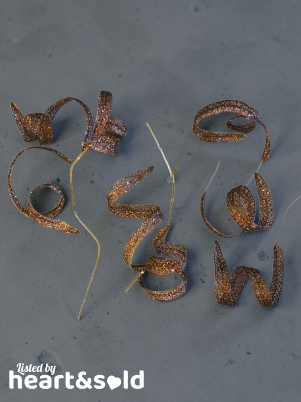Brown Glitter Curly Swirl Christmas Tree Pick Set
